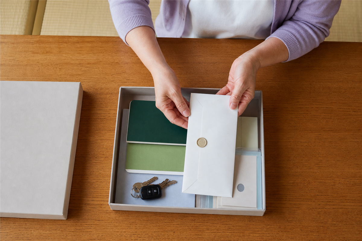 遺言書や通帳と鍵を保留する様子