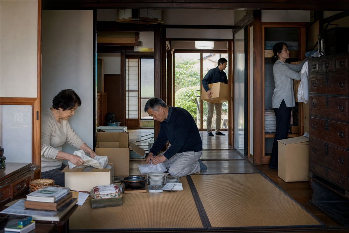 部屋ごとに家財の物量を確認する様子