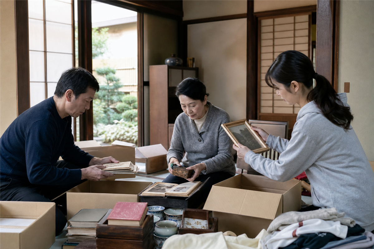 残す物と処分候補を分ける様子