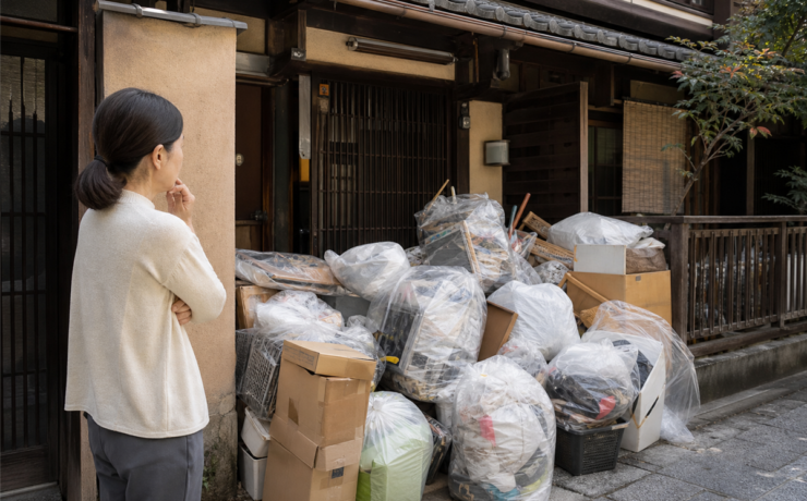 京都市東山区の住宅で玄関付近の片付け方を相談する様子