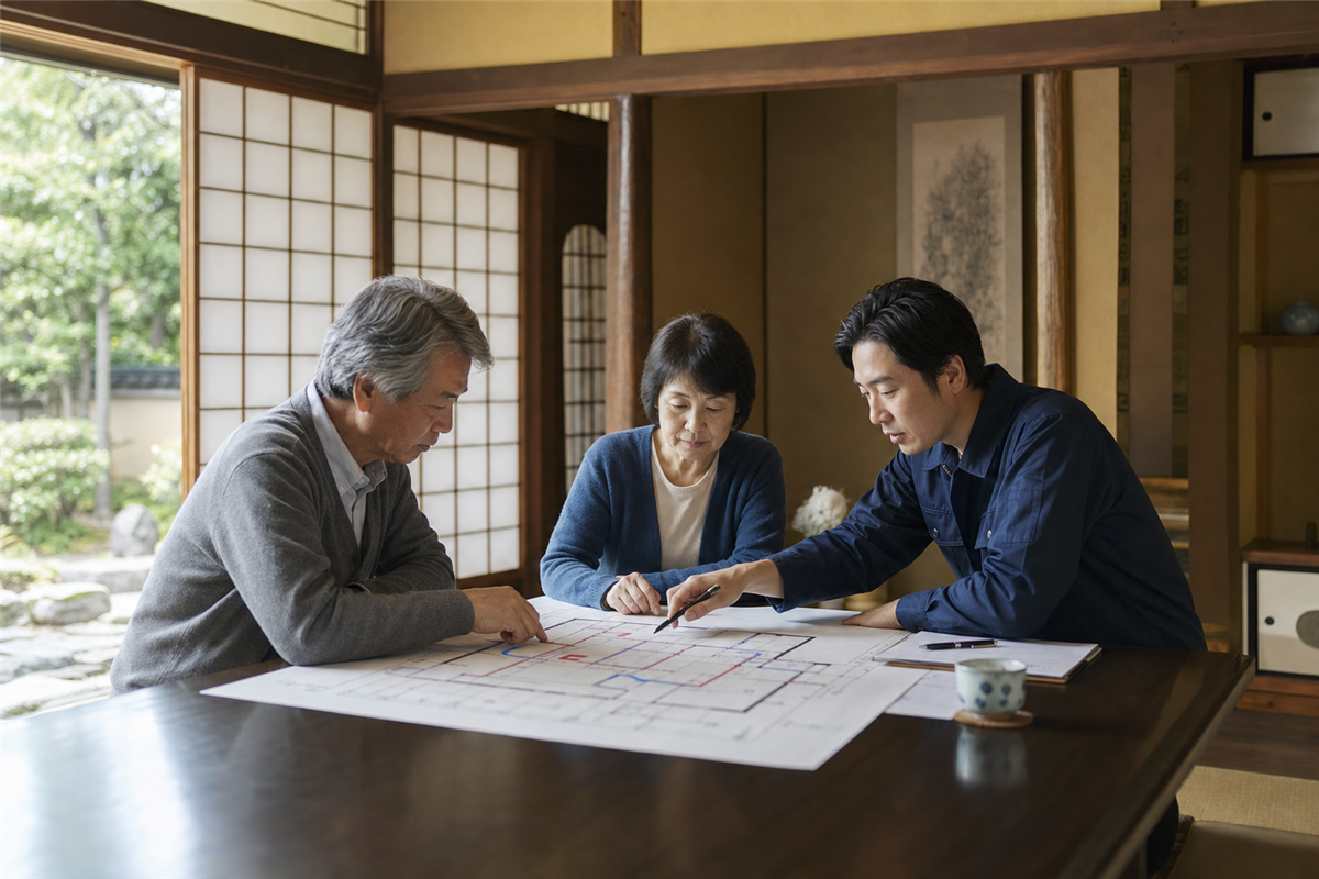 部屋全体と通路を撮影して片付け相談を準備する様子