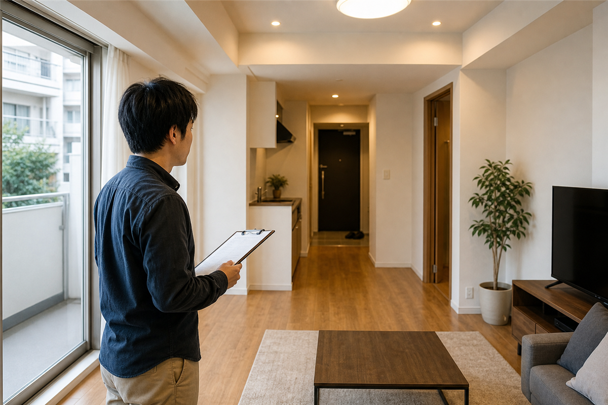 室内から玄関までの運び出し経路を確認する様子