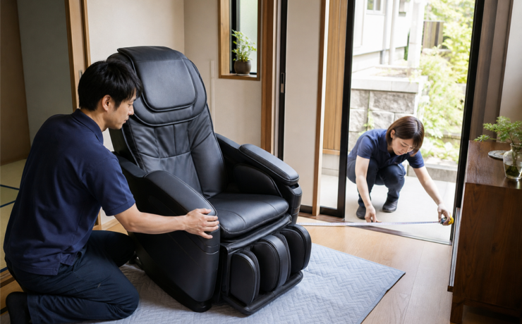 京都市右京区の住宅でマッサージチェアの処分準備をする様子
