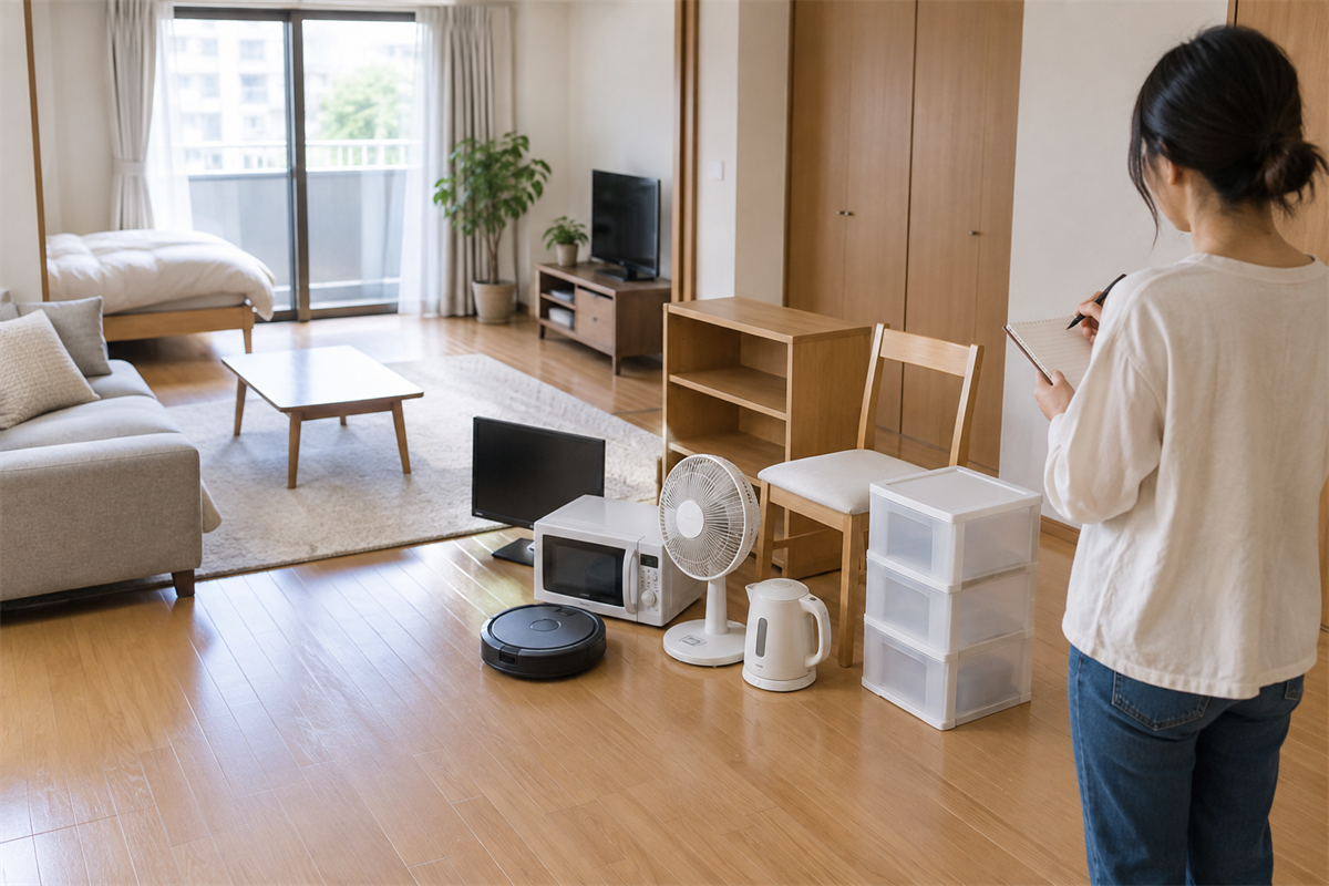 複数の家電を片付け前に仕分けする室内