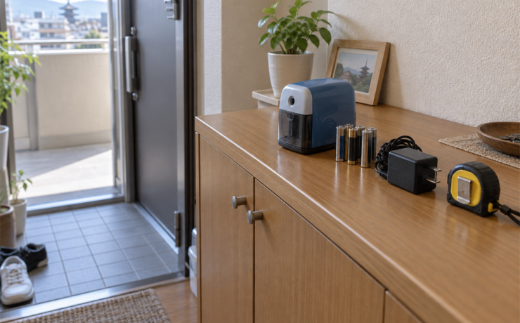 京都市で処分する電動鉛筆削りと乾電池、ACアダプター、巻尺