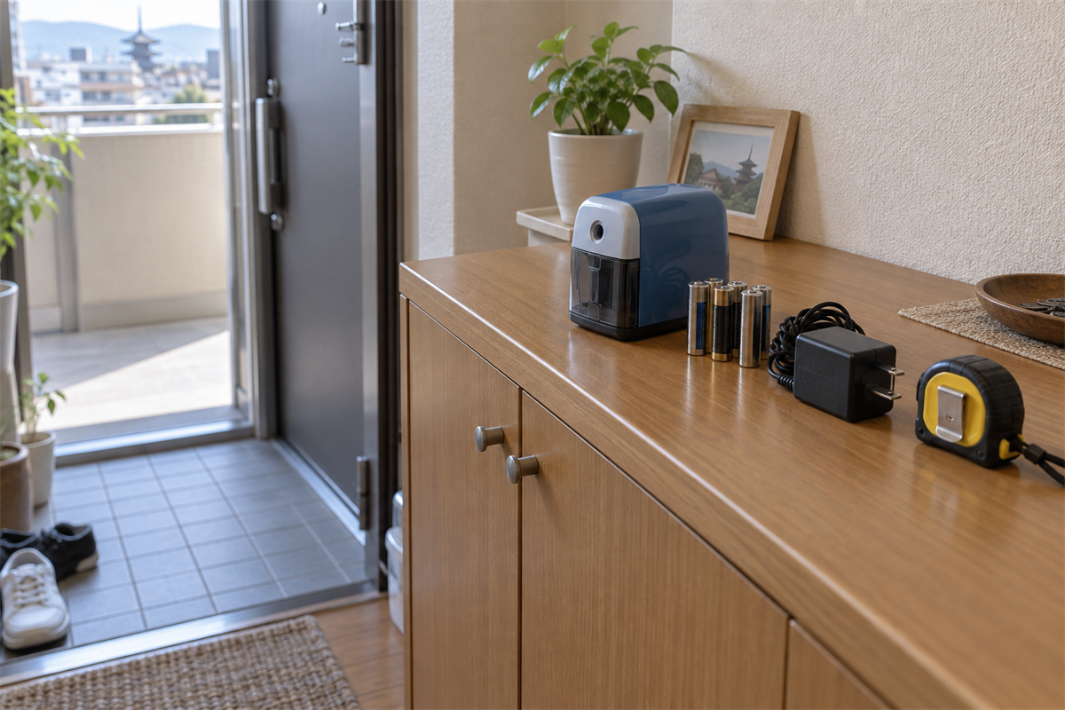 京都市で処分する電動鉛筆削りと乾電池、ACアダプター、巻尺