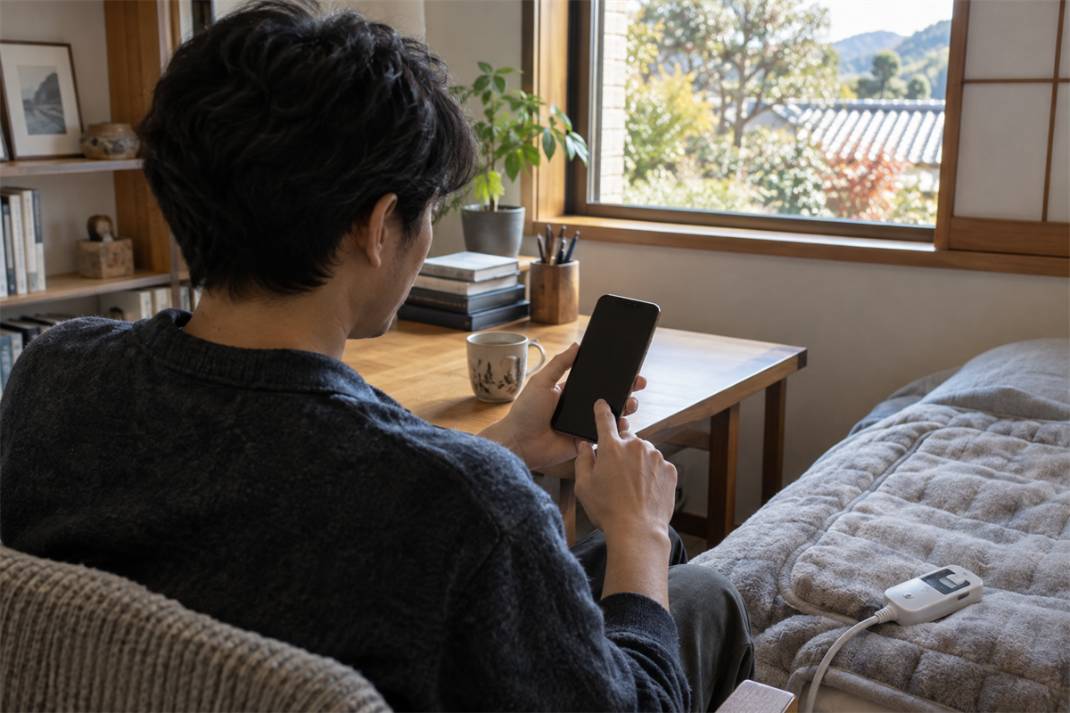戸別収集の条件をスマートフォンで確認する手元