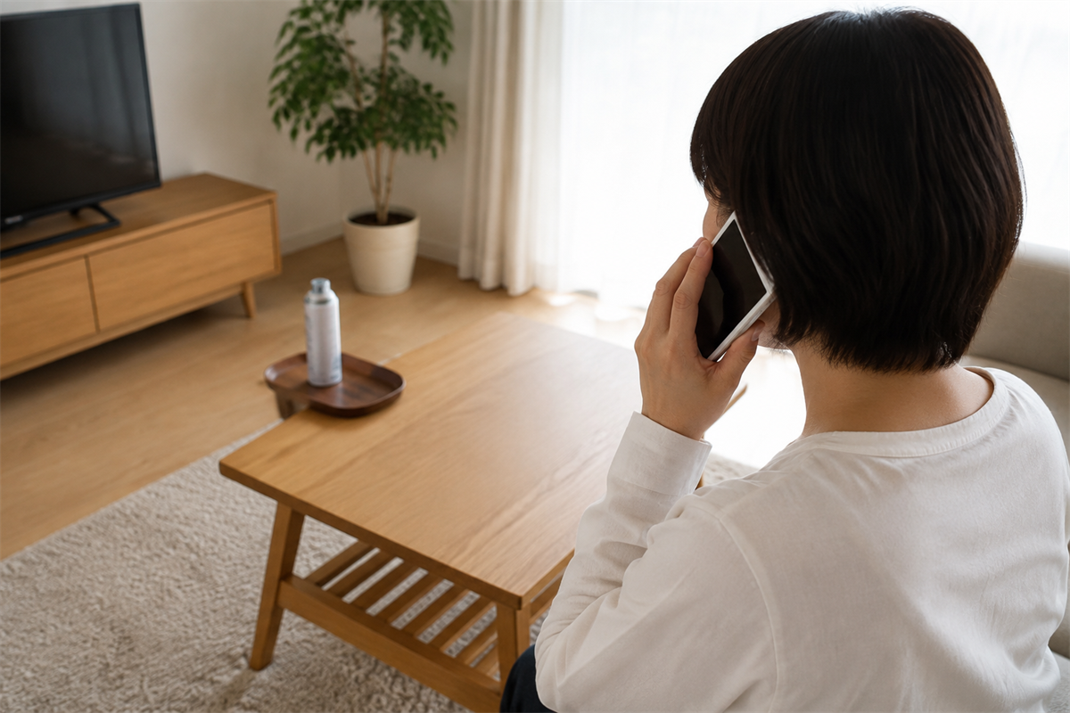 中身の残るスプレー缶について自治体へ相談する様子