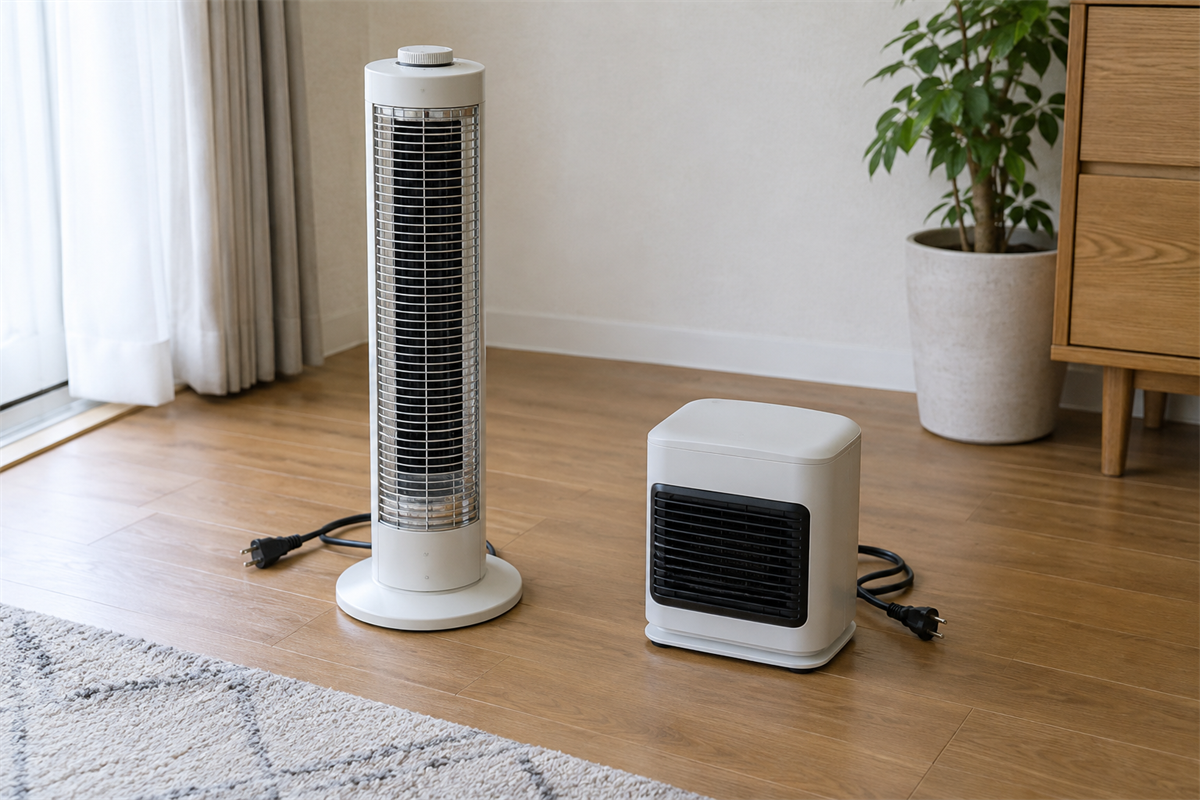 形状と寸法が異なる電気ストーブとセラミックファンヒーター