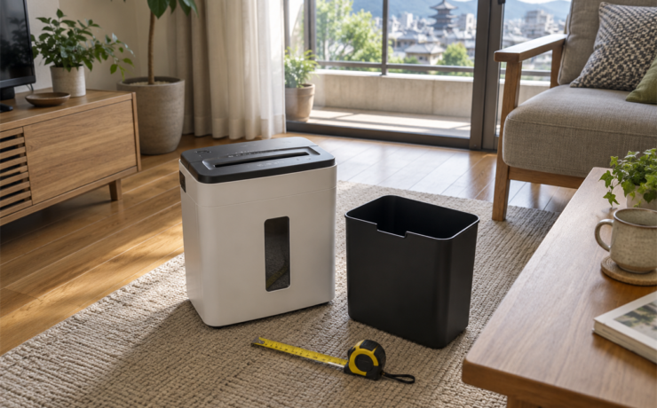 京都市で処分前に家庭用シュレッダーの本体と付属部分を確認する様子
