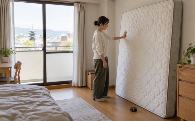 京都市の住宅でマットレスの処分前確認をする様子